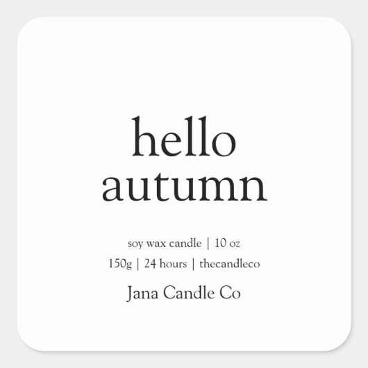 Hallo Herfst Kaars Label | Minimalistische Herfst (Voorkant)