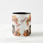 Hallo Herfst Koffie Mok, Herfst mok,  herfst Tweekleurige Koffiemok (Center)