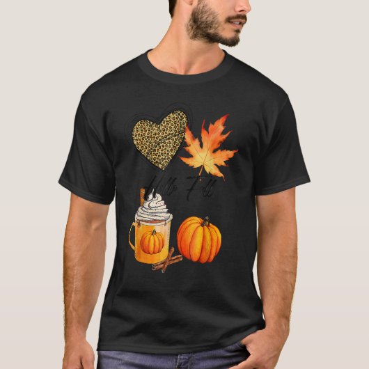 hallo Herfst Leopard Heart Pumpkin Autumn springt  T-shirt (Voorkant)