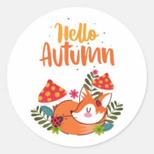 Hallo Herfst Lieve Vos Herfst Herfst Seizoen Ronde Sticker