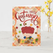 hallo herfst - Little Girl Herfst Season Kaart (Gele Bloem)