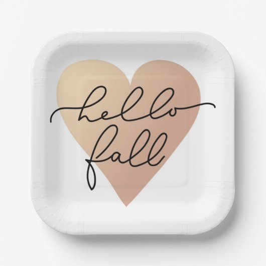 Hallo Herfst Love Heart Papieren Bordje (Voorkant)