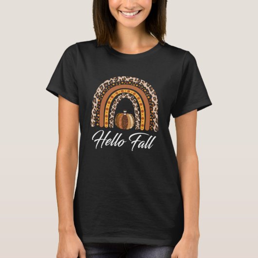 Hallo Herfst Luipaard Pompoen Regenboog Thanksgivi T-shirt (Voorkant)
