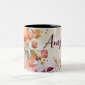 Hallo Herfst met bloemen en naam Tweekleurige Koffiemok (Center)
