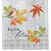Hallo Herfst met vogel- en herfstbladeren Douchegordijn (Voorkant)