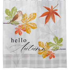 Hallo Herfst met vogel- en herfstbladeren Douchegordijn