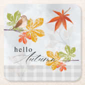 Hallo Herfst met vogel- en herfstbladeren Kartonnen Onderzetters (Voorkant)