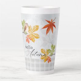 Hallo Herfst met vogel- en herfstbladeren Latte Mok