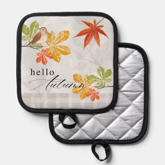 Hallo Herfst met vogel- en herfstbladeren Pannenlap (Voorkant / Achterkant)