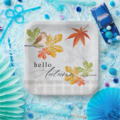 Hallo Herfst met vogel- en herfstbladeren Papieren Bordje (Feest)