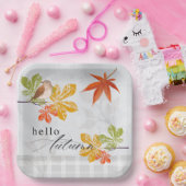 Hallo Herfst met vogel- en herfstbladeren Papieren Bordje (Feest)