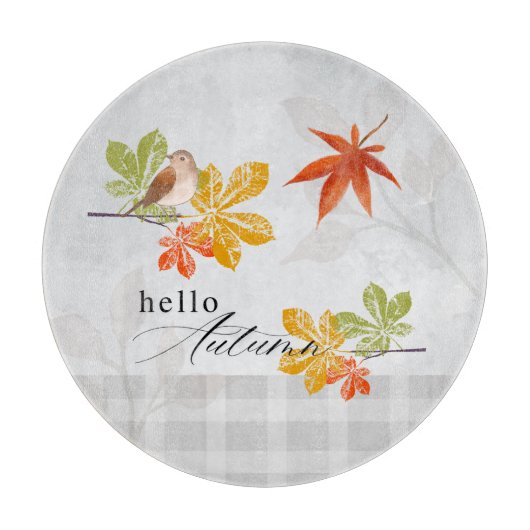 Hallo Herfst met vogel- en herfstbladeren Snijplank (Voorkant)