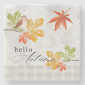 Hallo Herfst met vogel- en herfstbladeren Stenen Onderzetter (Voorkant)