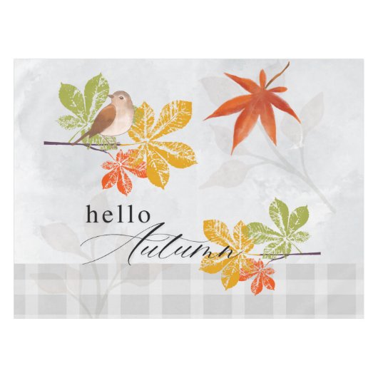 Hallo Herfst met vogel- en herfstbladeren Tafelkleed (Voorkant (Horizontaal))