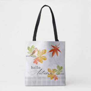 Hallo Herfst met vogel- en herfstbladeren Tote Bag