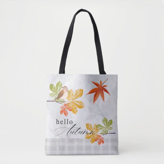 Hallo Herfst met vogel- en herfstbladeren Tote Bag (Voorkant)