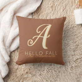 hallo Herfst Modern Monogram Naam Oranje Bruin Kussen