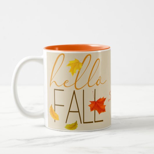 hallo Herfst Modern Typografie en Leaves Tweekleurige Koffiemok (Links)