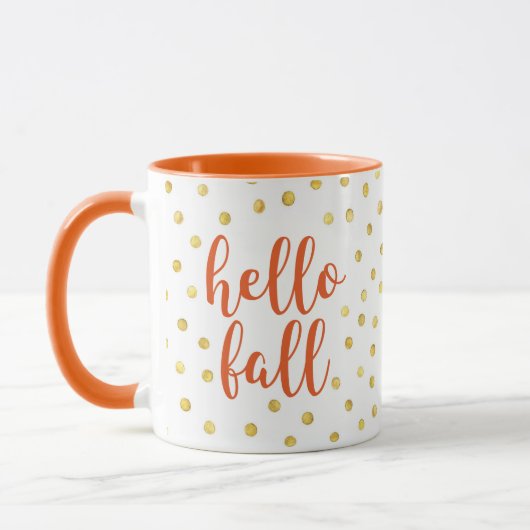 hallo Herfst Oranje Gold Faux Folie Stippen Mok (Links)