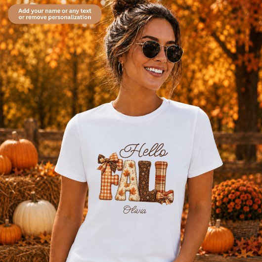 Hallo Herfst Patchwork Stijl Letters Persoonlijk T-shirt