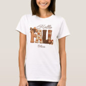 Hallo Herfst Patchwork Stijl Letters Persoonlijk T-shirt (Voorkant)