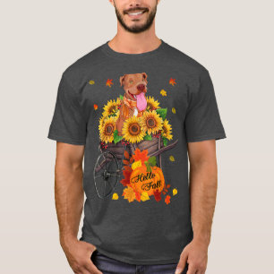 hallo Herfst Pitbull Dog op zonnebloemen in de her T-shirt