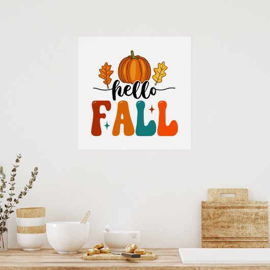 Hallo Herfst pompoen en blad herfst Poster (Keuken)
