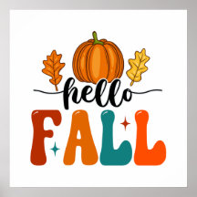 Hallo Herfst pompoen en blad herfst Poster