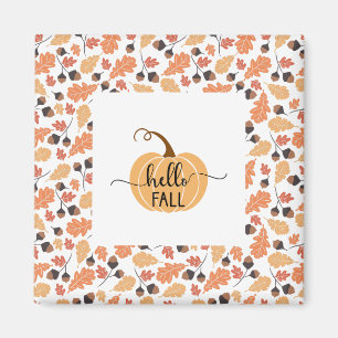 Hallo Herfst pompoen met herfstbladeren Lijst Magneet