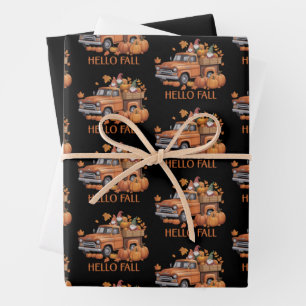 Hallo Herfst Pompoen Ophaaltruck Kabouter Herfst B Inpakpapier Vel