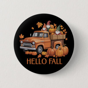Hallo Herfst Pompoen Ophaaltruck Kabouter Herfst B Ronde Button 5,7 Cm