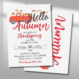 Hallo Herfst Pompoen Rode Truck Fall Thanksgiving Kaart