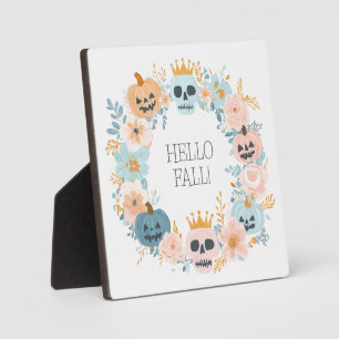 Hallo Herfst Pompoen Schedel Halloween Bloemen Mod Fotoplaat