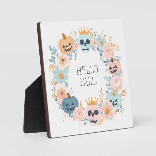 Hallo Herfst Pompoen Schedel Halloween Bloemen Mod Fotoplaat (Voorkant)
