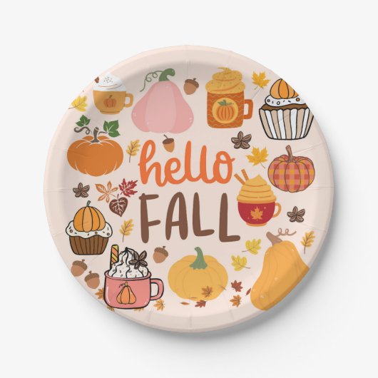 Hallo Herfst pompoenen Papieren Bordje (Voorkant)