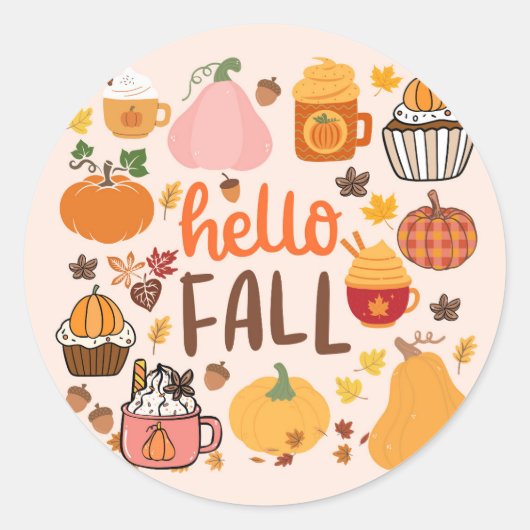 Hallo Herfst pompoenen Ronde Sticker (Voorkant)