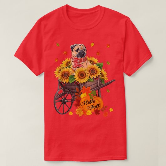 hallo Herfst Pug Dog op zonnebloemen laat de herfs T-shirt (Design voorkant)