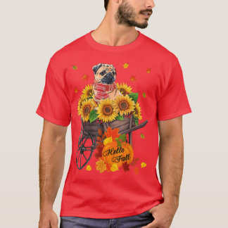 hallo Herfst Pug Dog op zonnebloemen laat de herfs T-shirt