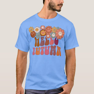 hallo herfst Retro Groovy Flowers Herfst dan T-shirt