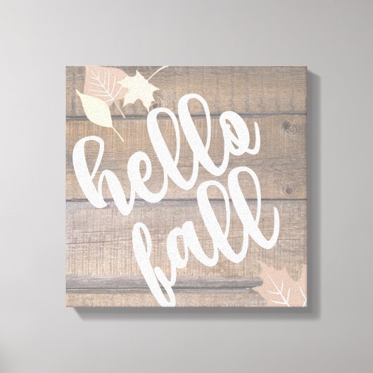 hallo Herfst Rustic Wood Leaves Canvas (Voorkant)