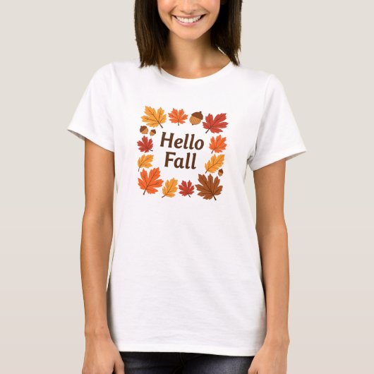 Hallo Herfst - Rustieke herfstbladeren Schattige k T-shirt (Voorkant)