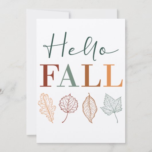 "Hallo Herfst" rustieke moderne kleurrijke bladere Feestdagenkaart (Voorkant)