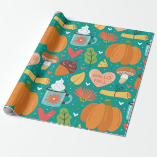 Hallo Herfst Schattig natuur patroon Pompoenen Bla Cadeaupapier