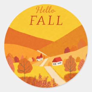 Hallo Herfst Schattige rustiek herfstlandschap Ronde Sticker