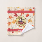 Hallo Herfst, Schattigee kat zit in paraplu Bad Handdoek (Wasdoekje)