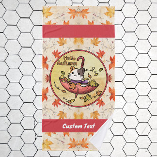 Hallo Herfst, Schattigee kat zit in paraplu Bad Handdoek