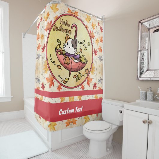 Hallo Herfst, Schattigee kat zit in paraplu Douchegordijn (In situ)