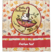 Hallo Herfst, Schattigee kat zit in paraplu Douchegordijn (Voorkant)