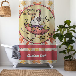 Hallo Herfst, Schattigee kat zit in paraplu Douchegordijn