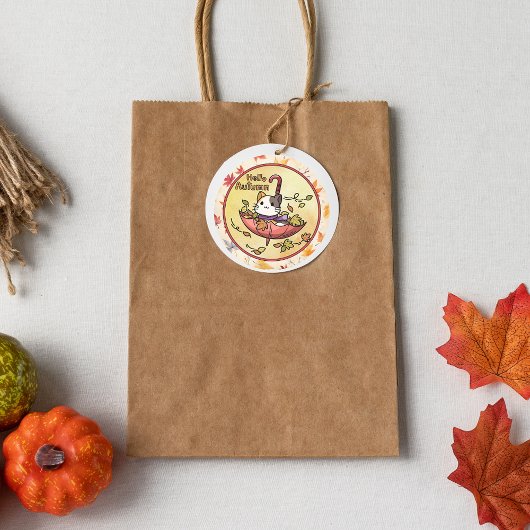 Hallo Herfst, Schattigee kat zit in paraplu Ronde Sticker